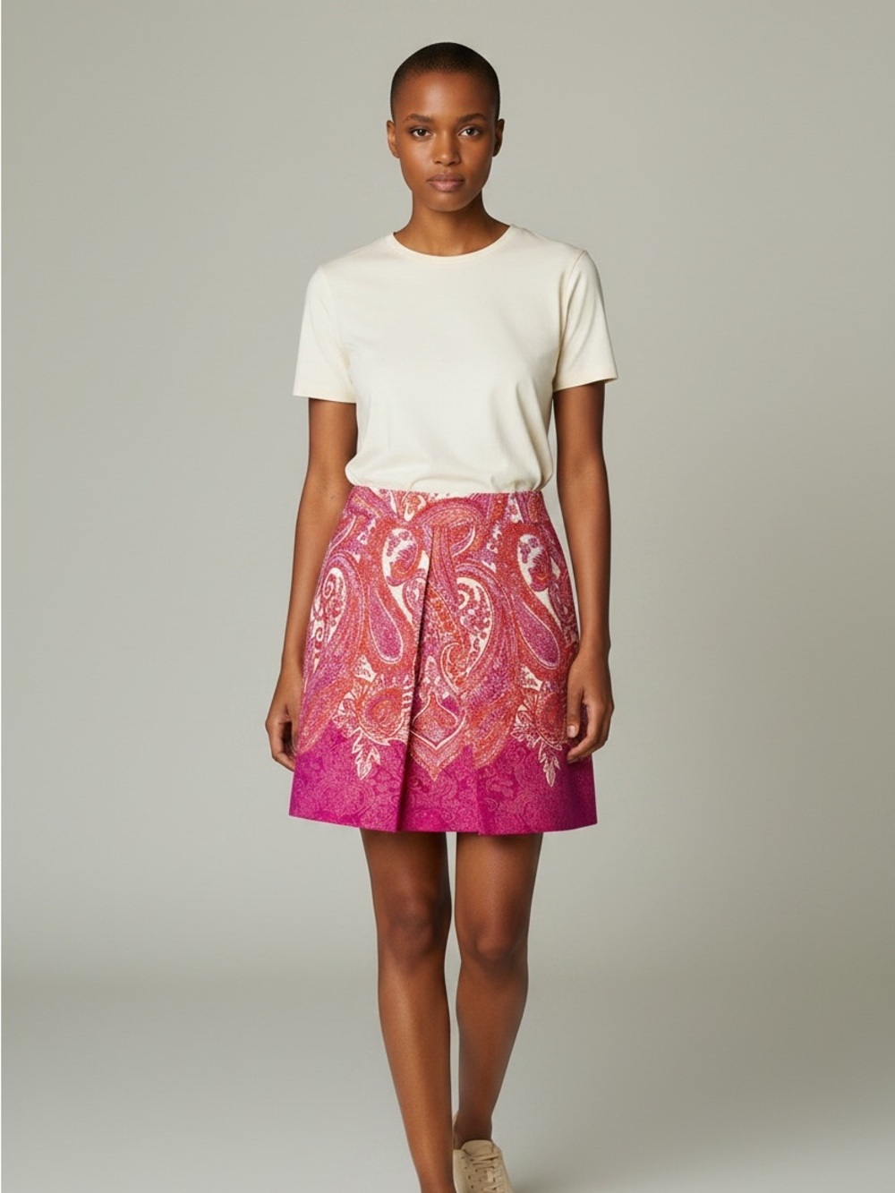 Ann Taylor Pink & Orange Paisley Skater Skirt